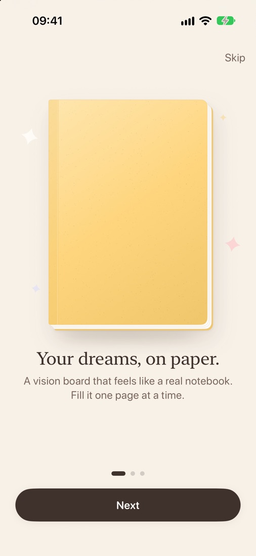 A notebook floating on the welcome screen